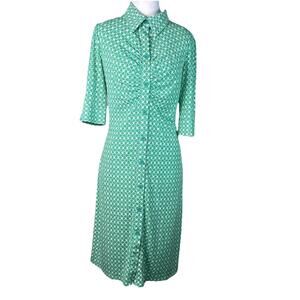 Laundry By Shelli Green Pattern Retro 60’s Mod  Style Button Collar Dress Sz 8